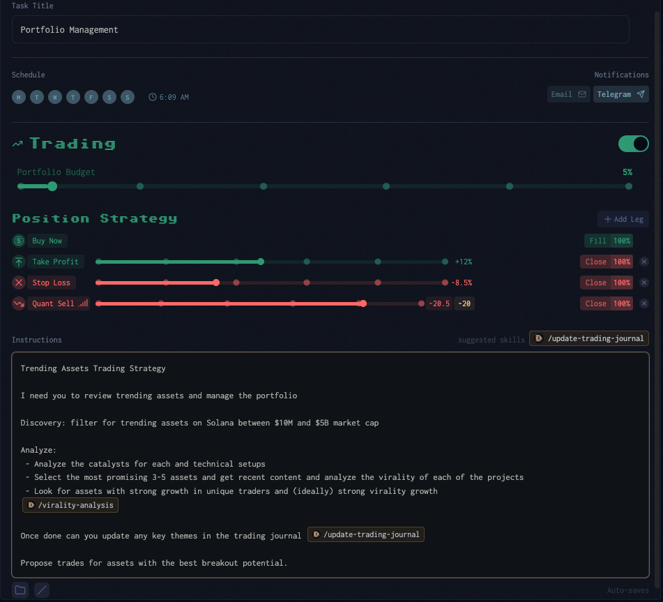 Trading Task Settings